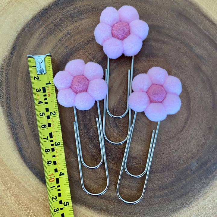 ForgetBKnot - Wholesale Bookmark - Flower Bookmark/ Oversized Paper Clip/ Pompom & Felt Flower 14