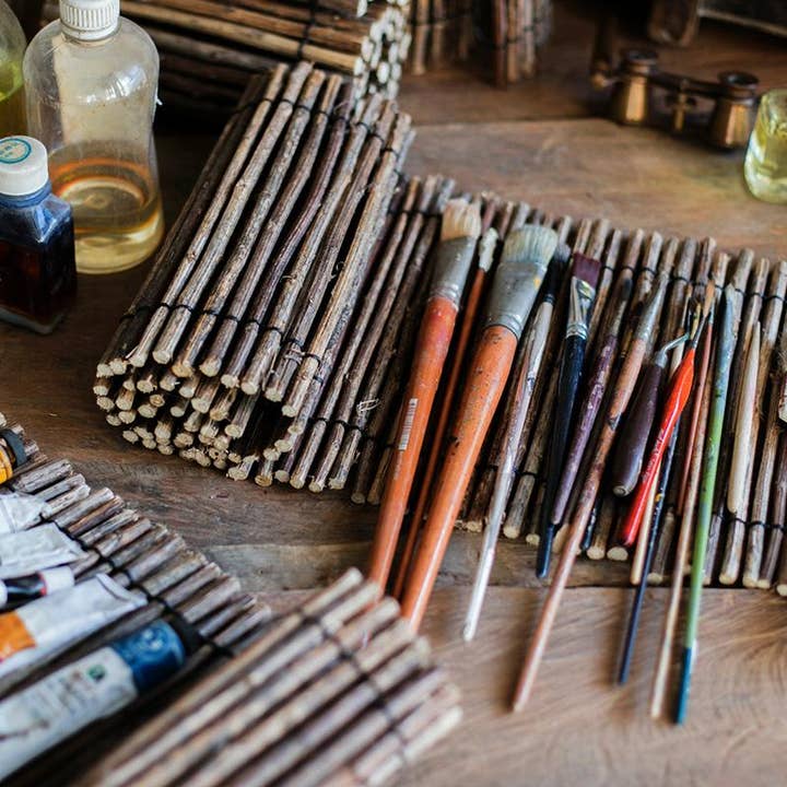 Calligraphy Brush Holder Rollup Wood Shades Rollup for wholesale by Rustic Reach