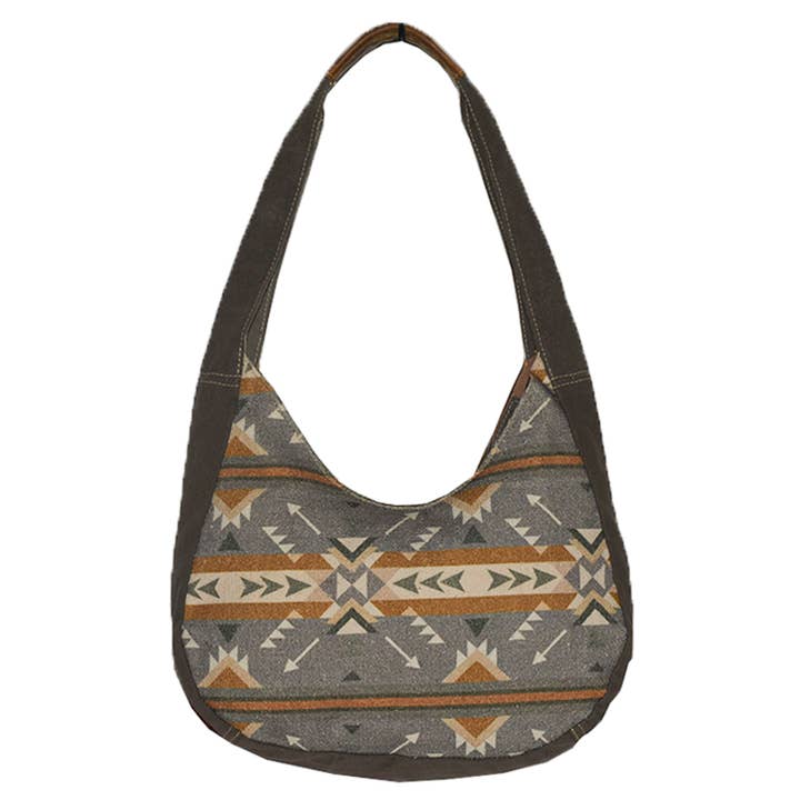 Canvas Rug & Leather Happy Shoulder Bag for wholesale by Hopofly Bags