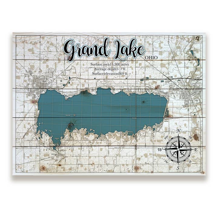 Grand Lake, OH 18x24 Wood Pallet Map for wholesale by Map Mom