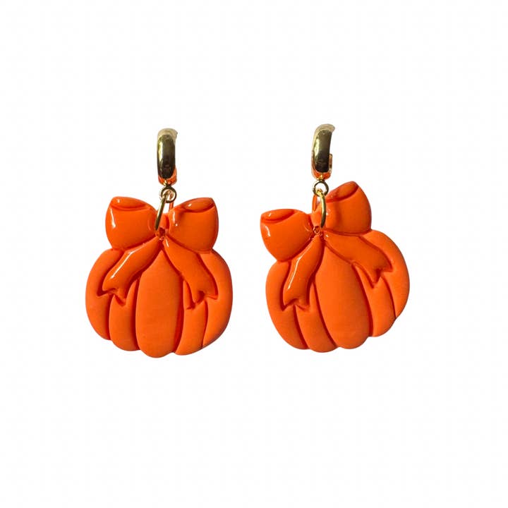 Pumpkin and Bows Earrings | Orange, Fall Jewelry for wholesale by Sweet Tree
