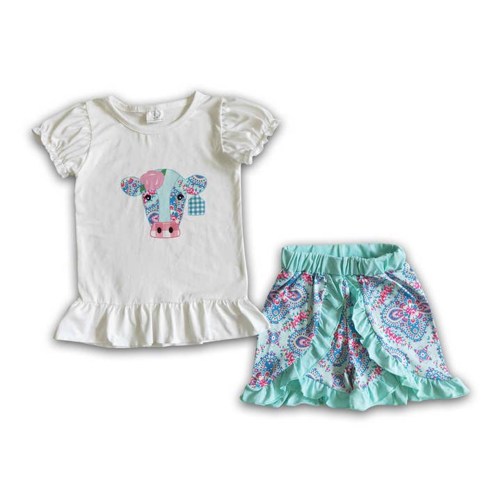 Yawoo Garments - Wholesale Top & Short Set - Kids - Cow print shorts outfits girls clothing