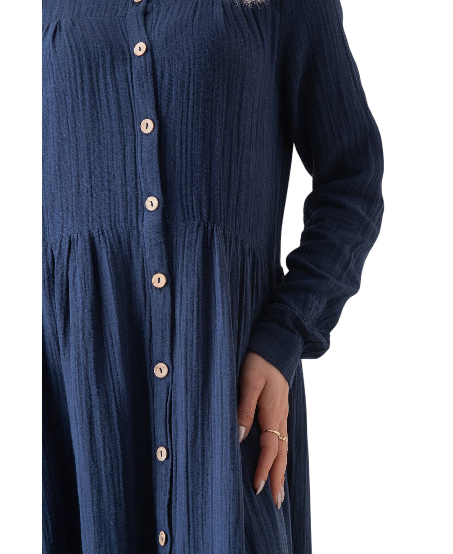 WENOR - Vente Robe – femme - Robe d'été longue en mousseline 100 % coton avec patte de boutonnage, 145 cm23