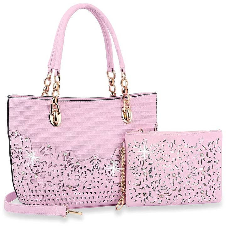 Handbag Factory Corp - Wholesale Tote Bag - Women's - Rhinestone Accent Accessorized Handbag Set