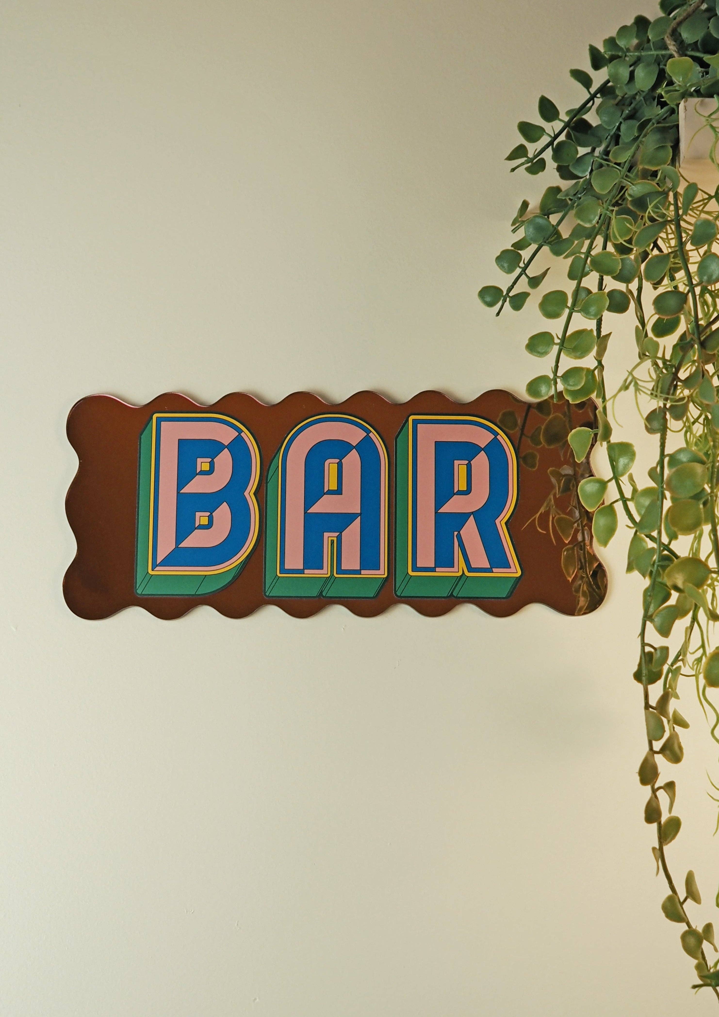 Printed Weird – wholesale Sign – Bar Wavy Mirror Sign - Playful Pink1