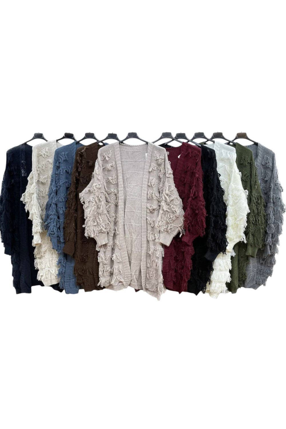 Miss Bold – Cardigan - Mulher por atacado – Cardigã comprido de malha com franjas italianas e abertura frontal1