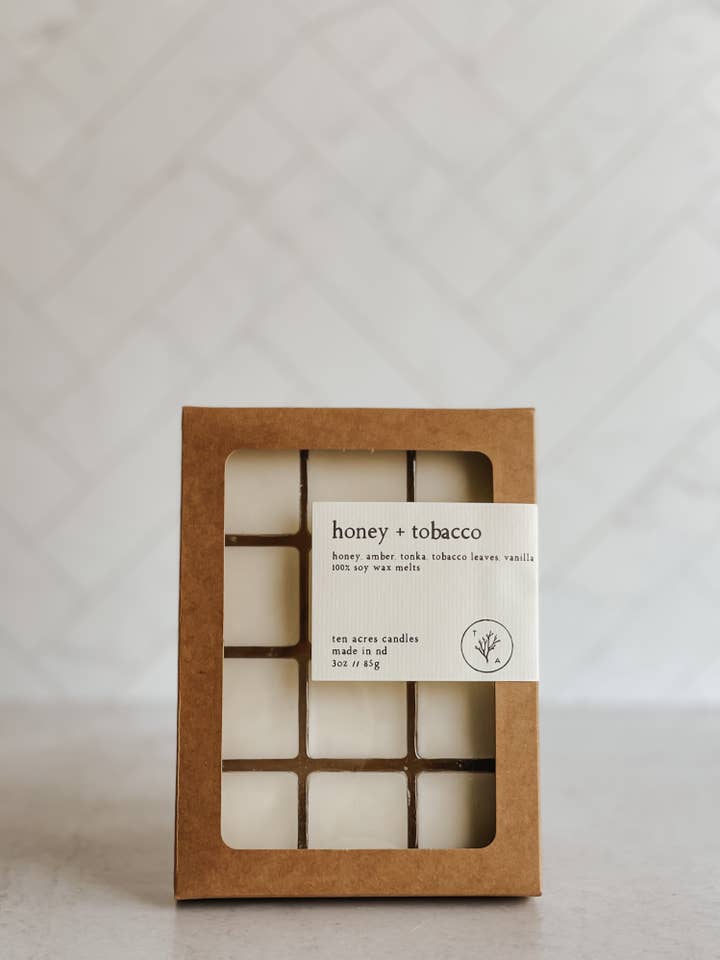 Honey + Tobacco // soy melts for wholesale by Ten Acres Candles