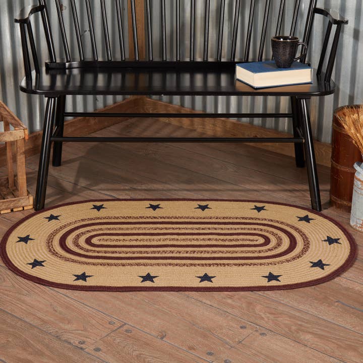 VHC Brands - Vente Tapis - Potomac Tapis en jute ovale Pochoir étoiles avec tampon 27x481