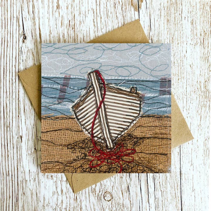 Francesca Kemp Textile Art - Wholesale Everyday Greeting Card - Walmer Boat Embroidery Art Card
