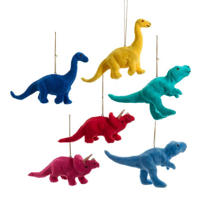 3-4"FUZZY COLORFUL DINOSAUR ORN 6/A for wholesale by Kurt S. Adler, Inc.