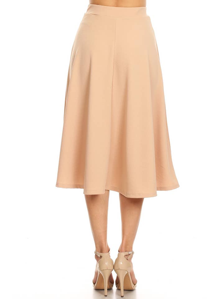 MOA COLLECTION - Wholesale Skirt - Women's - Women's Solid Basic Casual A-line Flared Midi Skirt14