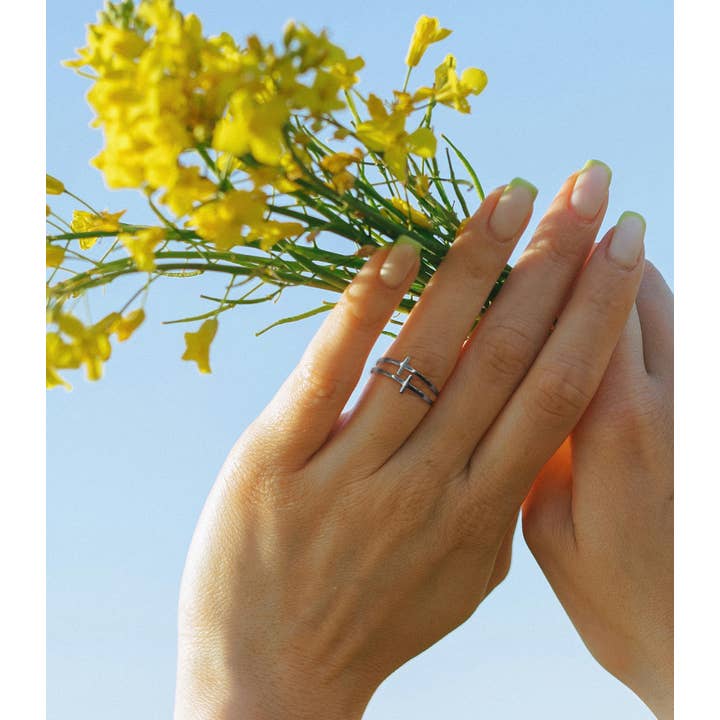Eden Merry Jewelry by James Lawrence - Wholesale Multi-Finger Ring - Dbl Cross Silver Ring Size 8 - Eden Merry Ring
