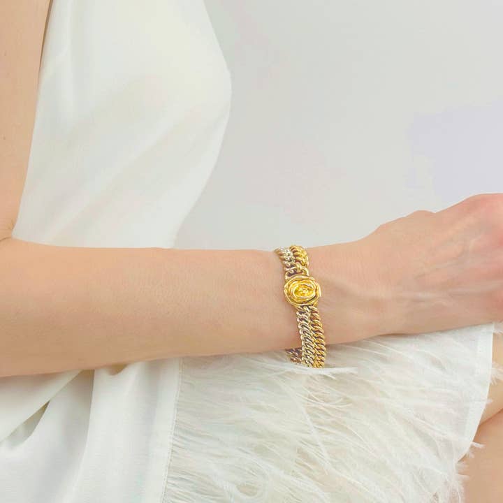 G-Flower Armbånd 2x6mm Lys Guld + Aldret Gult Guld for engroshandel hos GI.OTTO