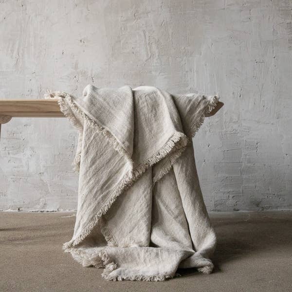 Linen Throw With Fringes Natural Rustico for wholesale by LinenMe