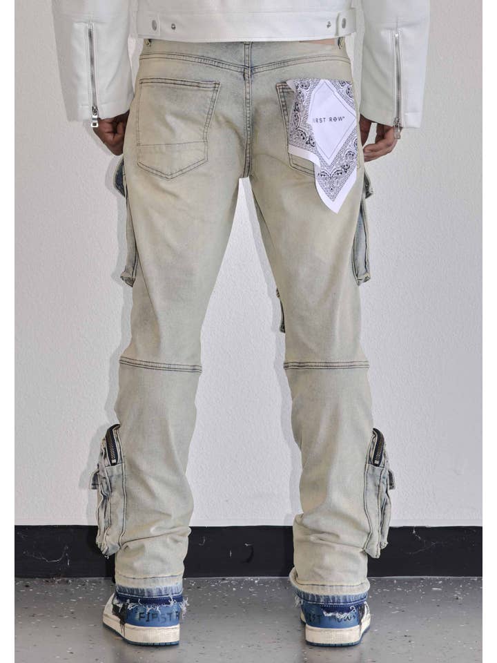 First Row - Wholesale Jeans - Men's - UTILITY CARGO SHARP DENIM PANTS