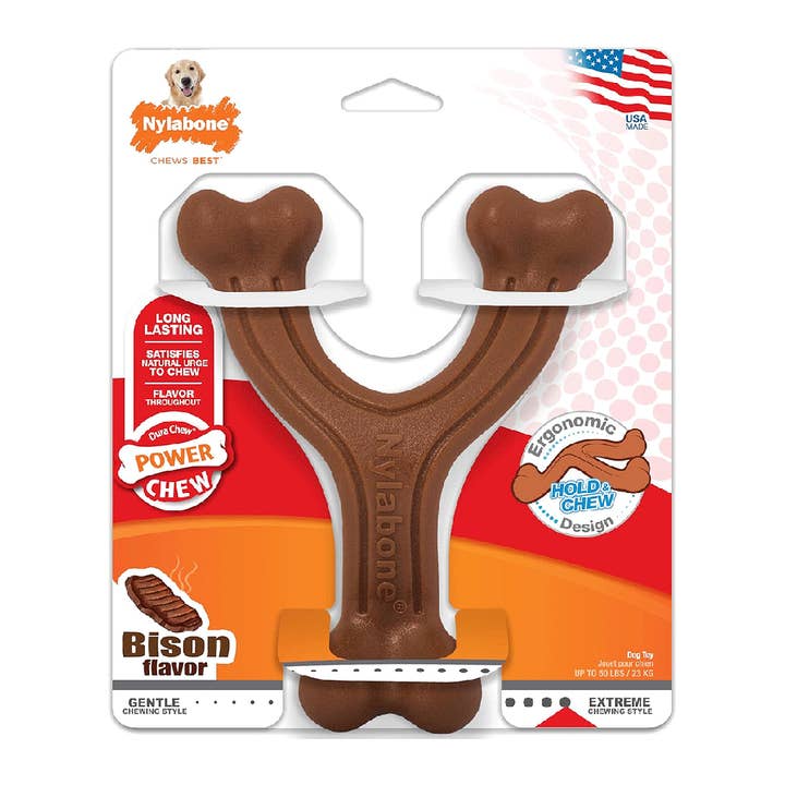 NYLABONE DuraChew Wishbone Power Chew Dog Toy Bison Giant for wholesale by King Wholesale Pet Goods