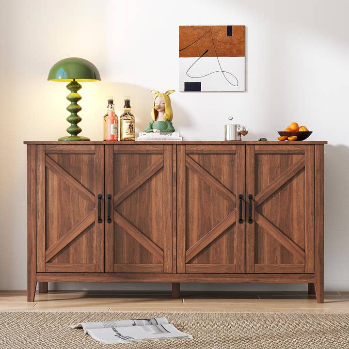 39F Inc. - Wholesale Cabinet - Walnut 4-Door Sideboard with 4 Shelves Freestanding Cabinet1
