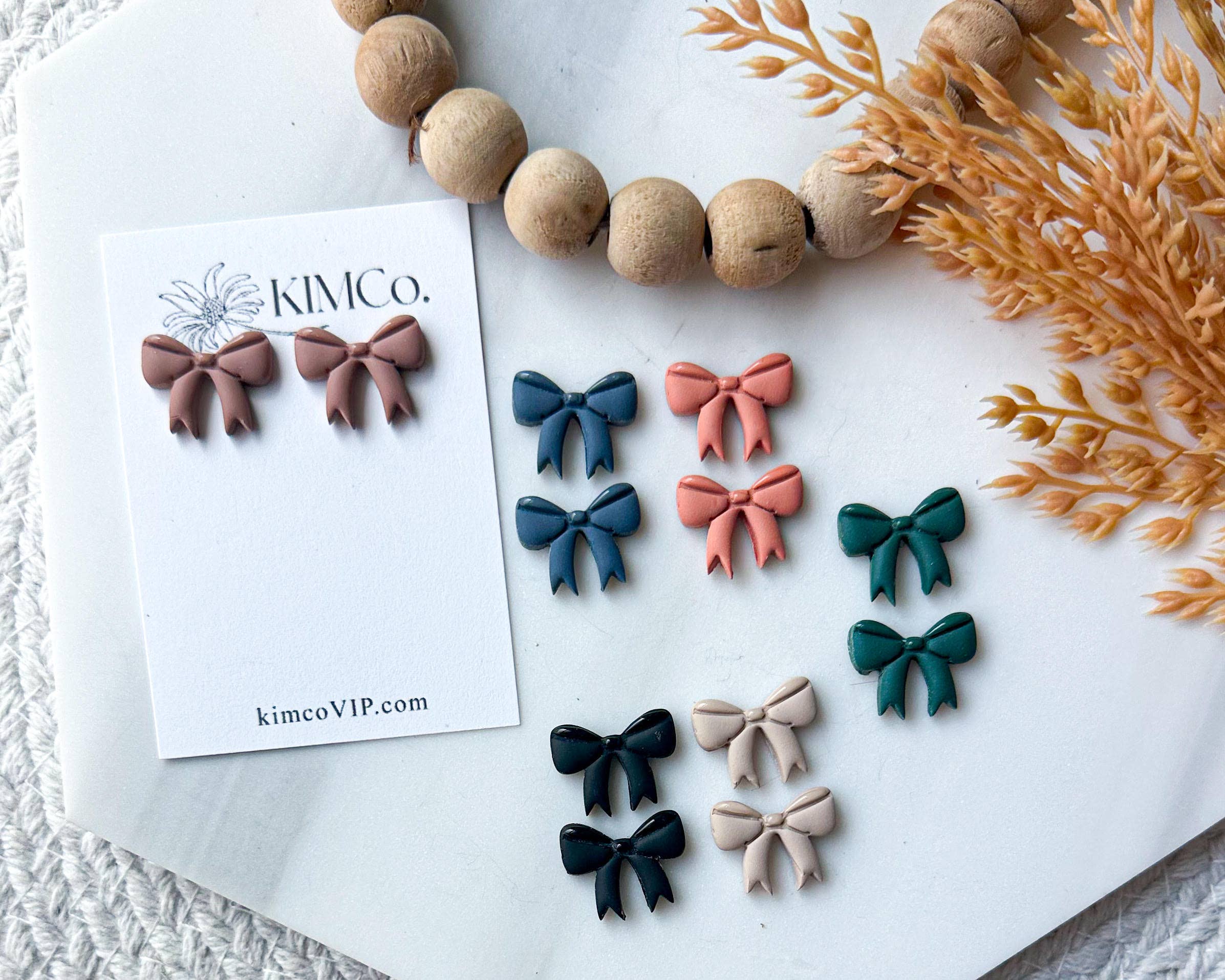 KIMCo. - Wholesale Stud/Post Earrings - Polymer Clay Earrings - Everyday - Bow Stud Earrings