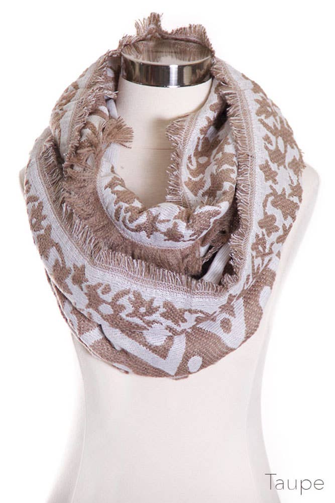 Hana - Wholesale Scarf - Women's - Multi Pattern Infinity Fringe Edge Scarf2