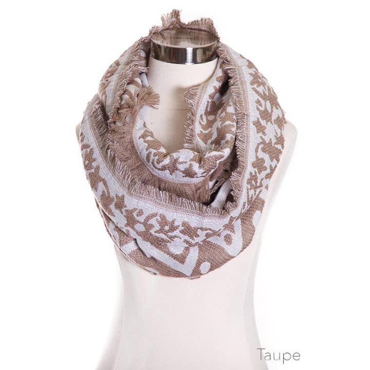 Hana - Wholesale Scarf - Women's - Multi Pattern Infinity Fringe Edge Scarf2