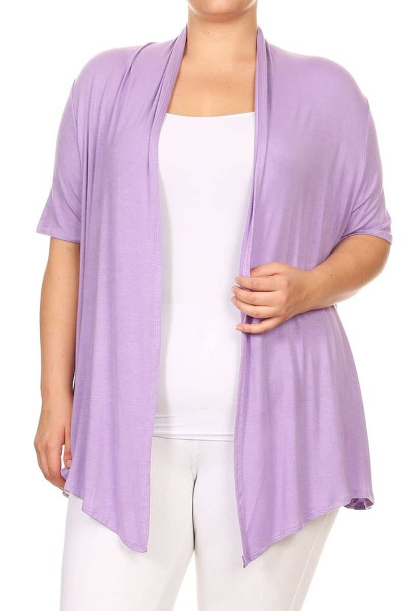MOA COLLECTION - Wholesale Cardigan - Women's - Women's Plus Size Short Sleeves Draped Solid Cardigan20