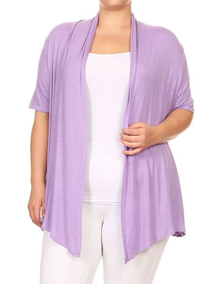 MOA COLLECTION - Wholesale Cardigan - Women's - Women's Plus Size Short Sleeves Draped Solid Cardigan20