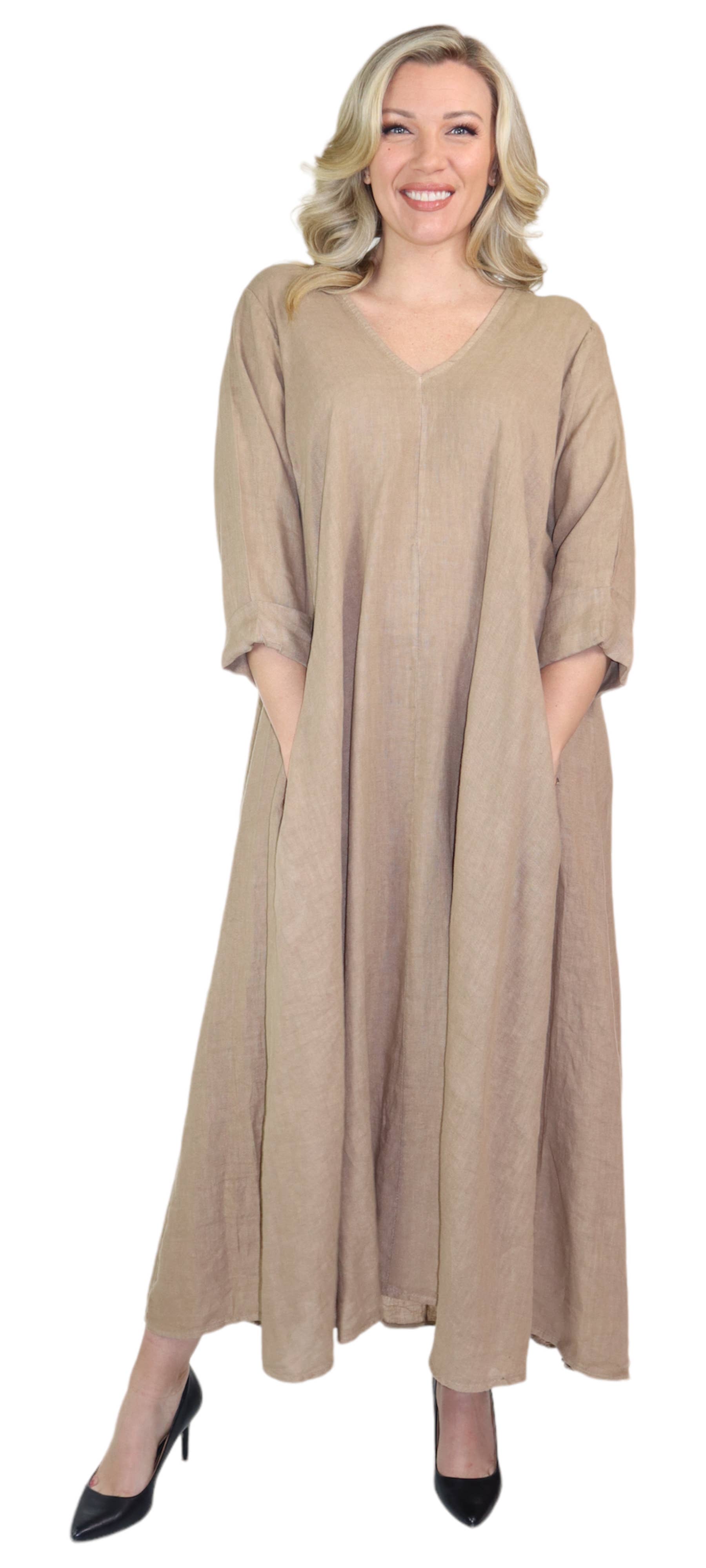 LINEN AND GAUZE - Wholesale Dress - Women's - Linen Women summer dress Swing Maxi Dress in washed linen 0