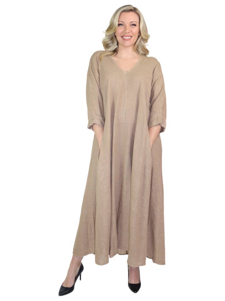 LINEN AND GAUZE - Wholesale Dress - Women's - Linen Women summer dress Swing Maxi Dress in washed linen