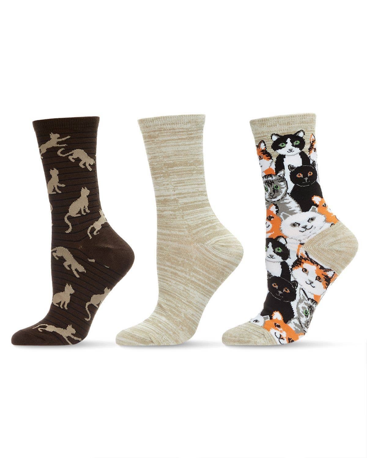 Infinity Classics International Inc. - Wholesale Socks - Women's - MeMoi Cats Montage Bamboo Crew 3 Pair Pack2