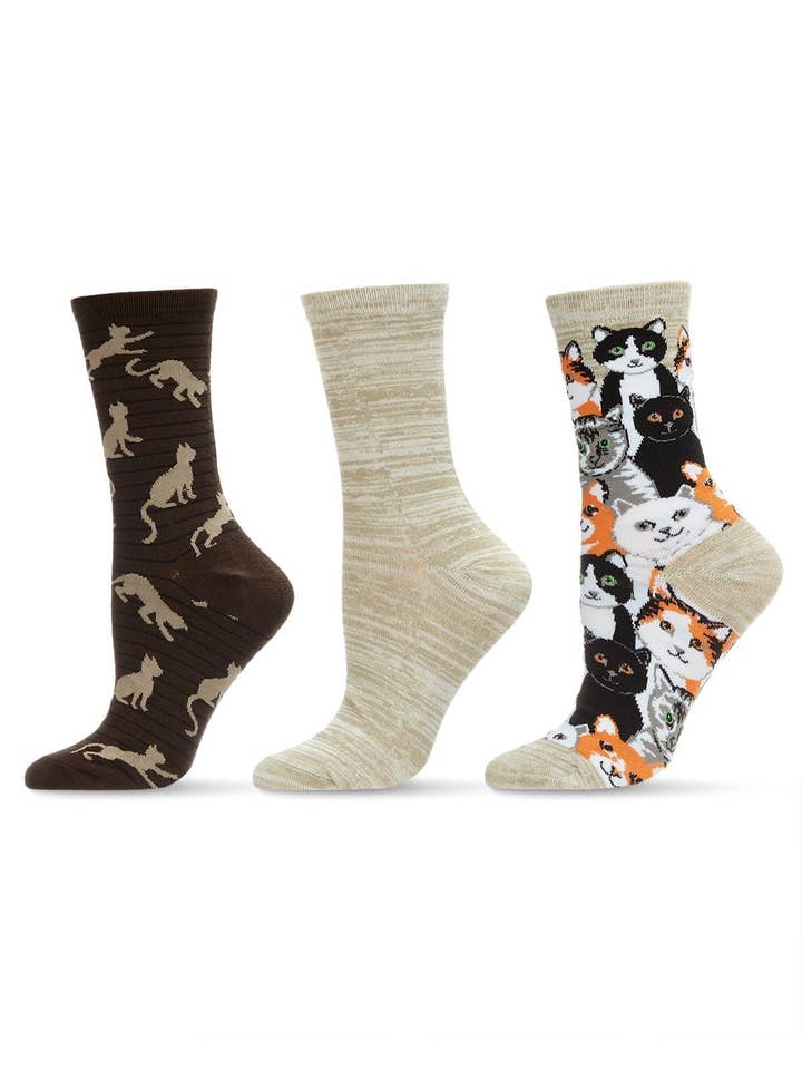 Infinity Classics International Inc. - Wholesale Socks - Women's - MeMoi Cats Montage Bamboo Crew 3 Pair Pack2