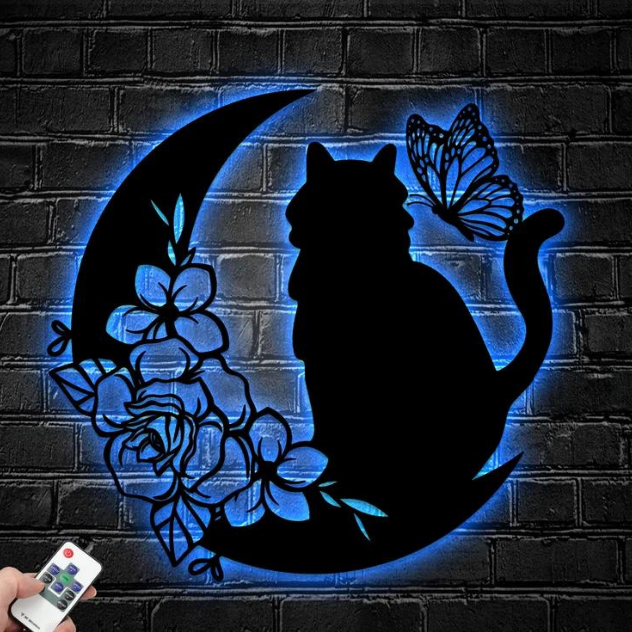 Glow Neon – wholesale Wall Accent – Cat And Flower Metal Sign, Business Wall Decor, Wall Sign3