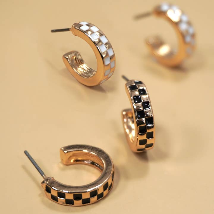 MINI CHECKER HOOP HUGGIE EARRINGS | 31E24864 and other Purchase Wholesale checkered ring. Free Returns & Net 60 Terms on Faire trending on Faire.