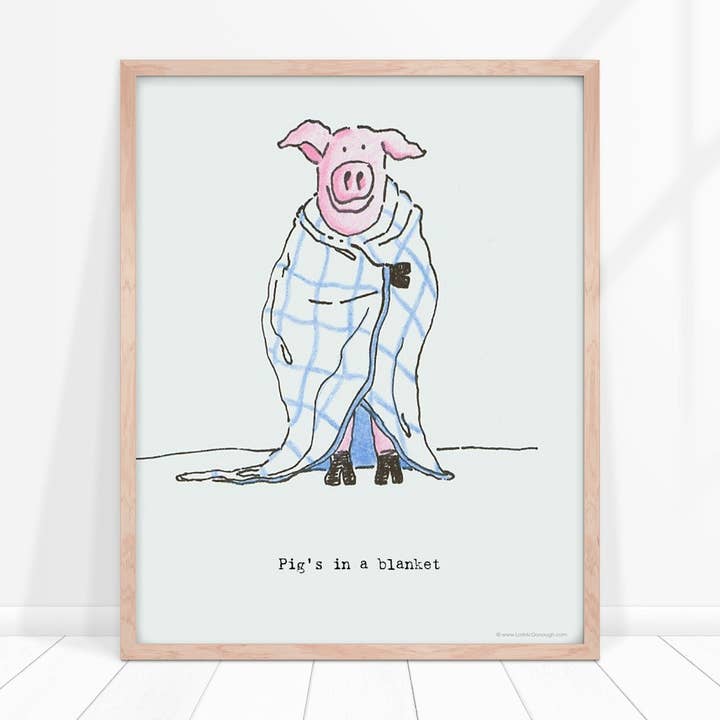 Pigs in a Blanket wall art print for wholesale by Whimsy Studios
