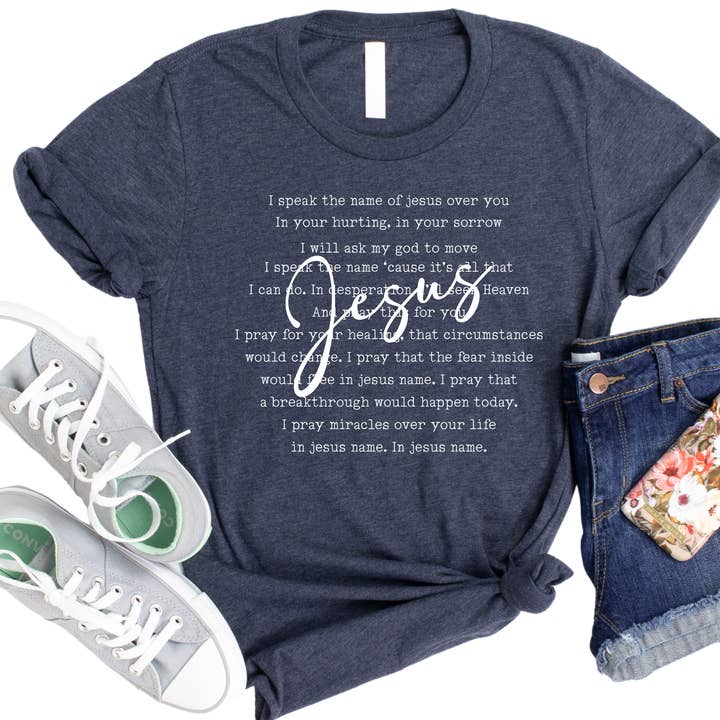 Speak the Name of Jesus Shirt - Christian Faith Graphic Tee - Prayer T-Shirt for Women - Inspirational Religious Apparel - Spiritual Gift for wholesale by Epic Life - Designed