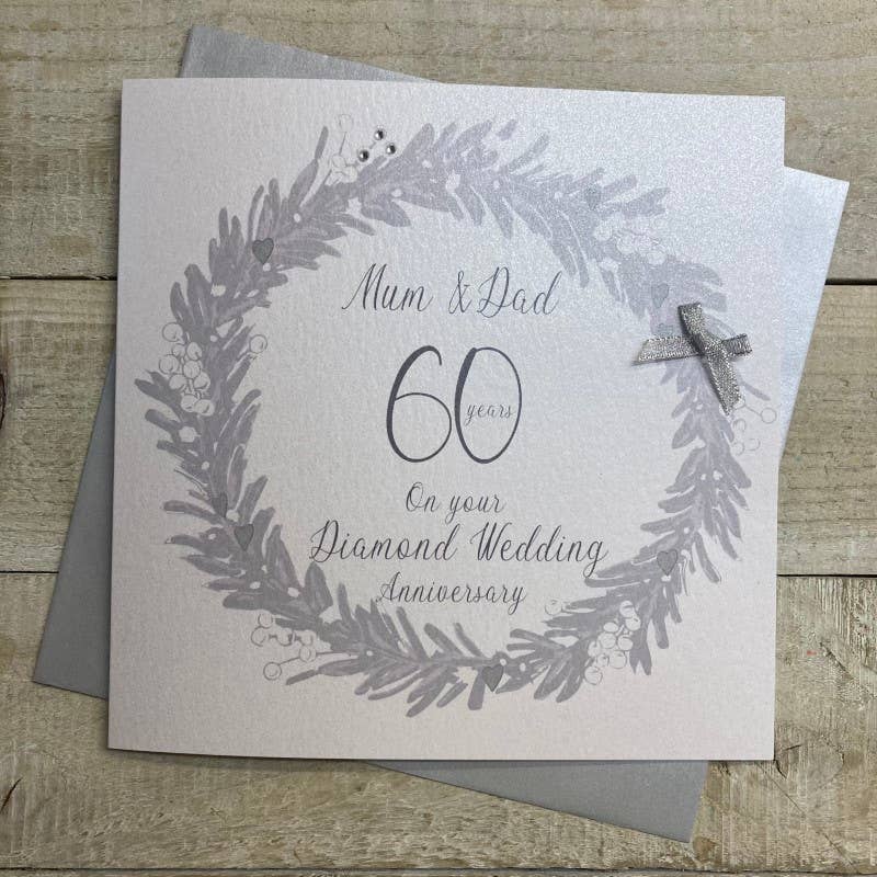 White Cotton Cards – wholesale Anniversary card – Mum & Dad 60th Diamond Anniversary Wreath Card (XDG60-M)0