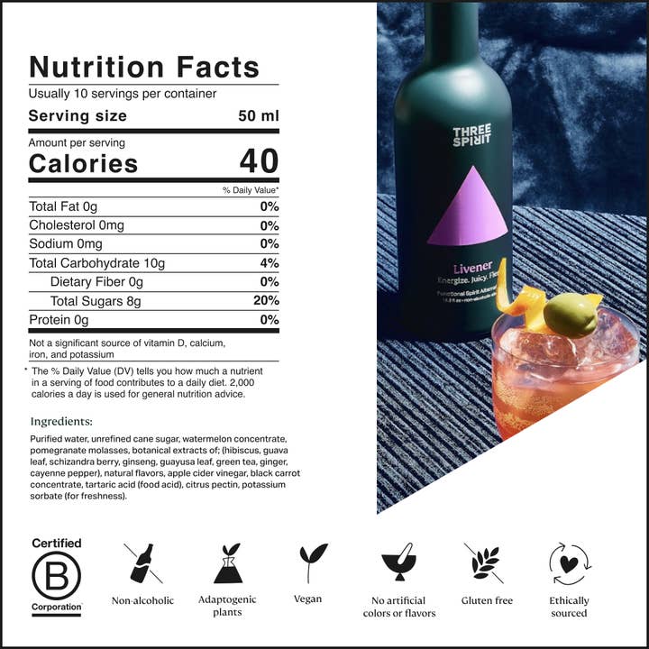 Three Spirit - Wholesale Non-Alcoholic Aperitif/Mocktail - Livener Functional Non Alcoholic Spirit (6 x 16.9oz bottle)