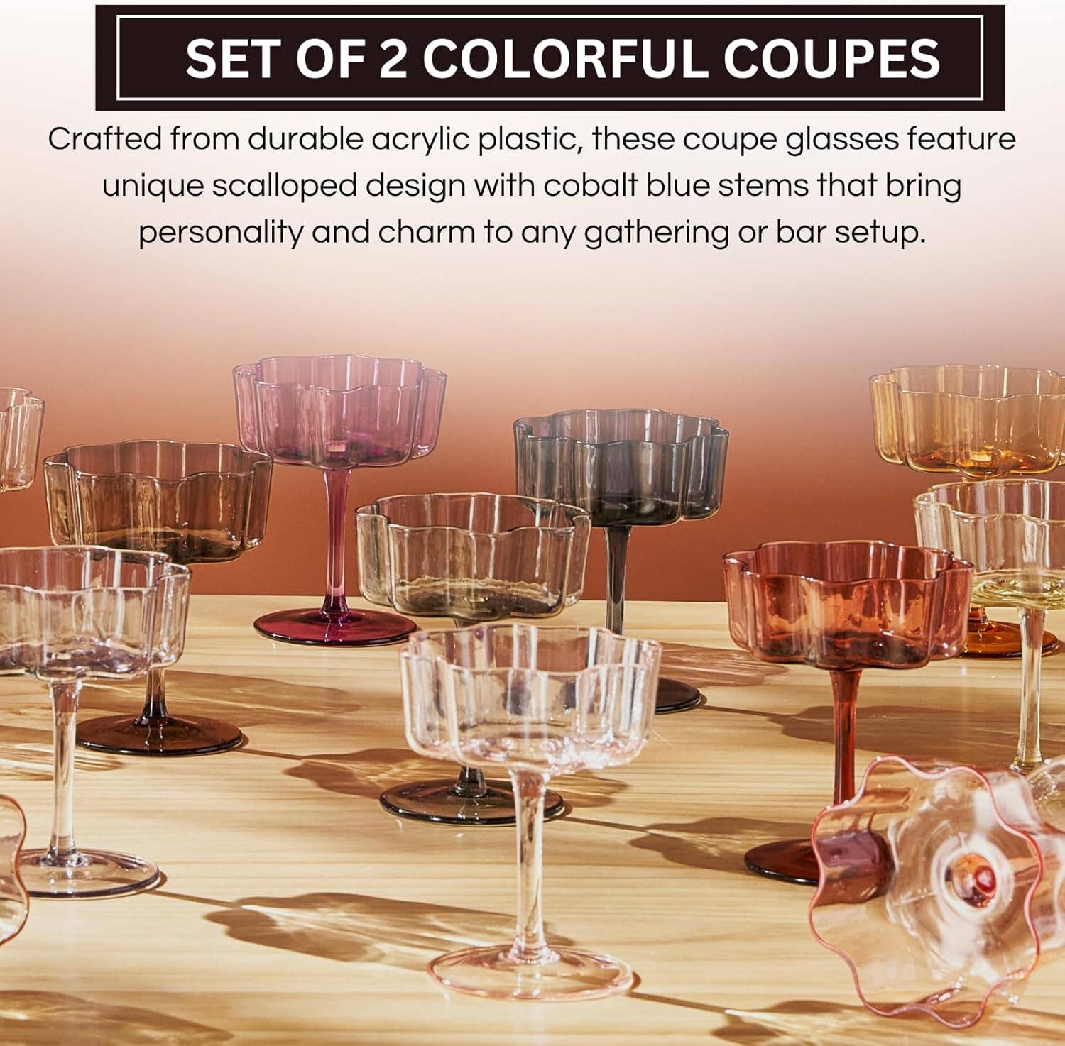 The Wine Savant /  Khen Glassware – Engroshandel Cocktail-/likørglas – Blomsterbølge Coupe Cocktailglas | Sæt med 2 | Koboltblå2