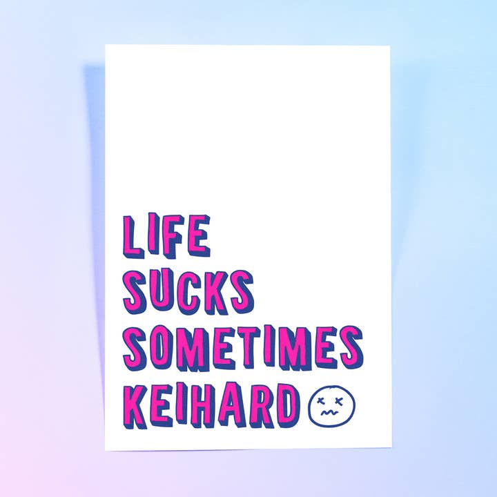 Life Sucks Sometimes Hard Risograph Postcard for wholesale by Studio Inktvis