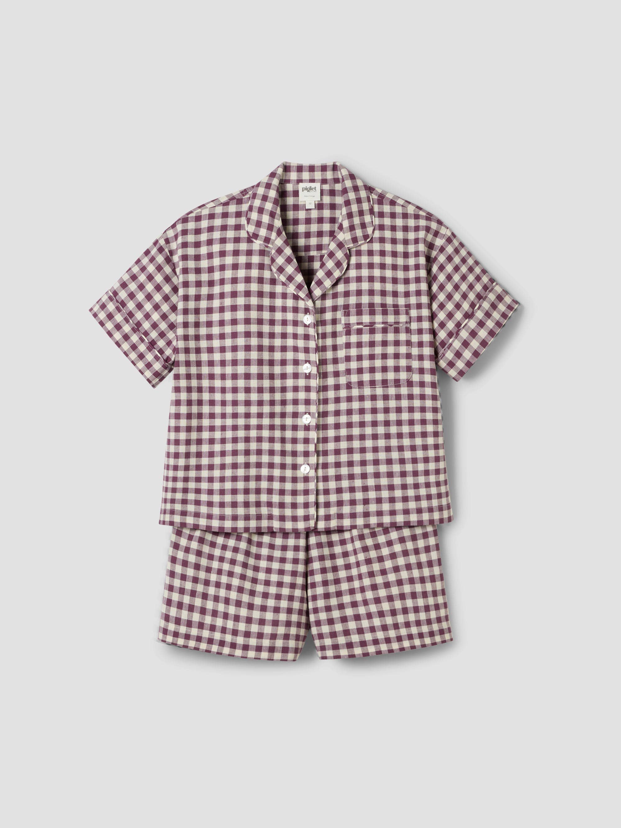 Piglet in Bed USA - Wholesale Sleepwear Set - Women's - Berry Gingham Linen Blend Pajama Short Set1