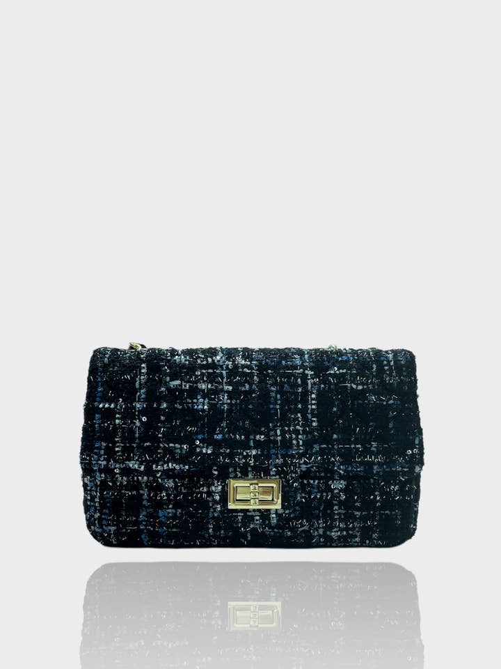 Flap Bag in Tweed – Chain and Faux Leather Shoulder or Crossbody Strap for wholesale by lucas giordani
