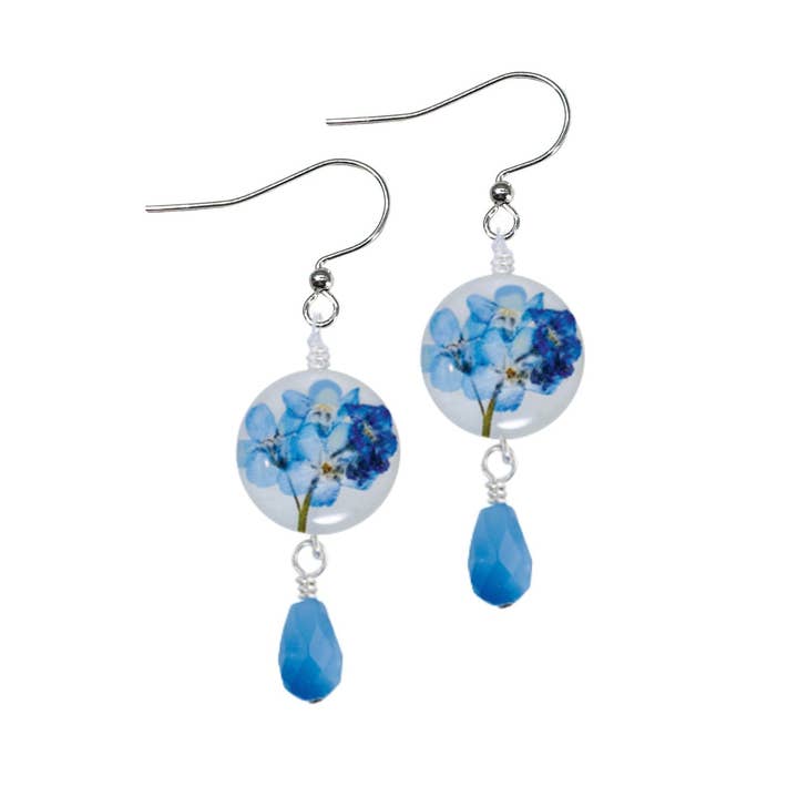 Forget Me Not On Shell Petite Round Earrings with Drop for wholesale by Shari Dixon