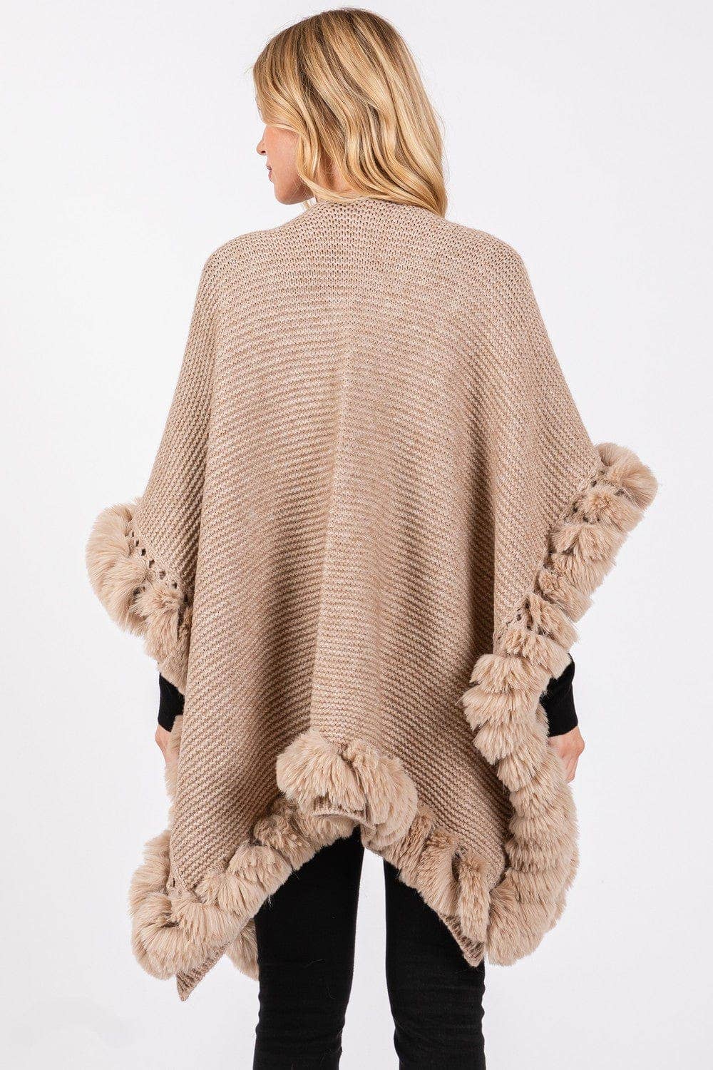 MiMi Wholesale - Wholesale Cape - Women's - MS0409 Brenda Fine Knit Faux Fur Hook & Eye-Closure Cape9