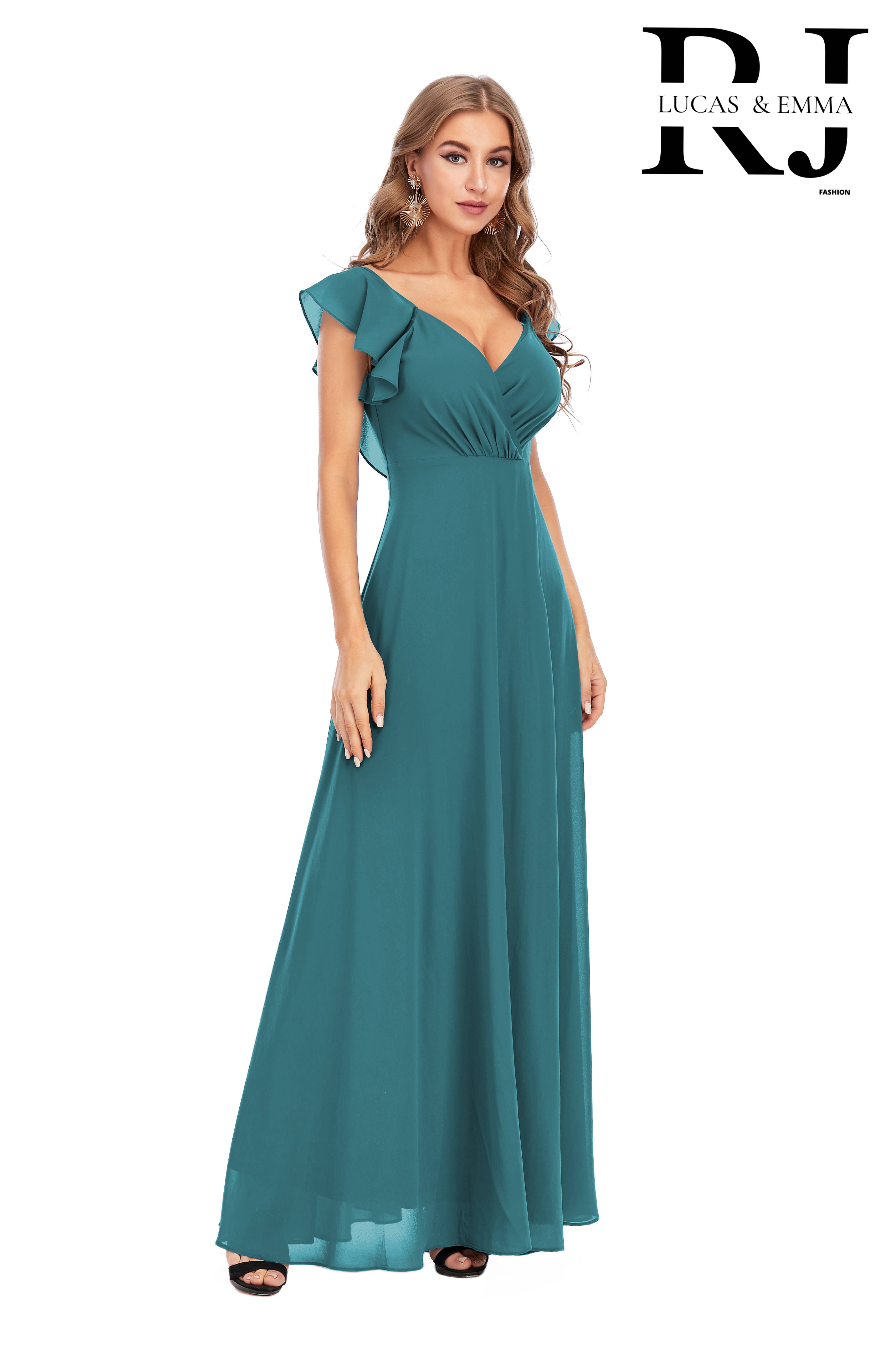Lucas & Emma - Sarl RJ & co - Wholesale Gown - Women's - Evening ceremony dress with slit and flutter sleeves 13886