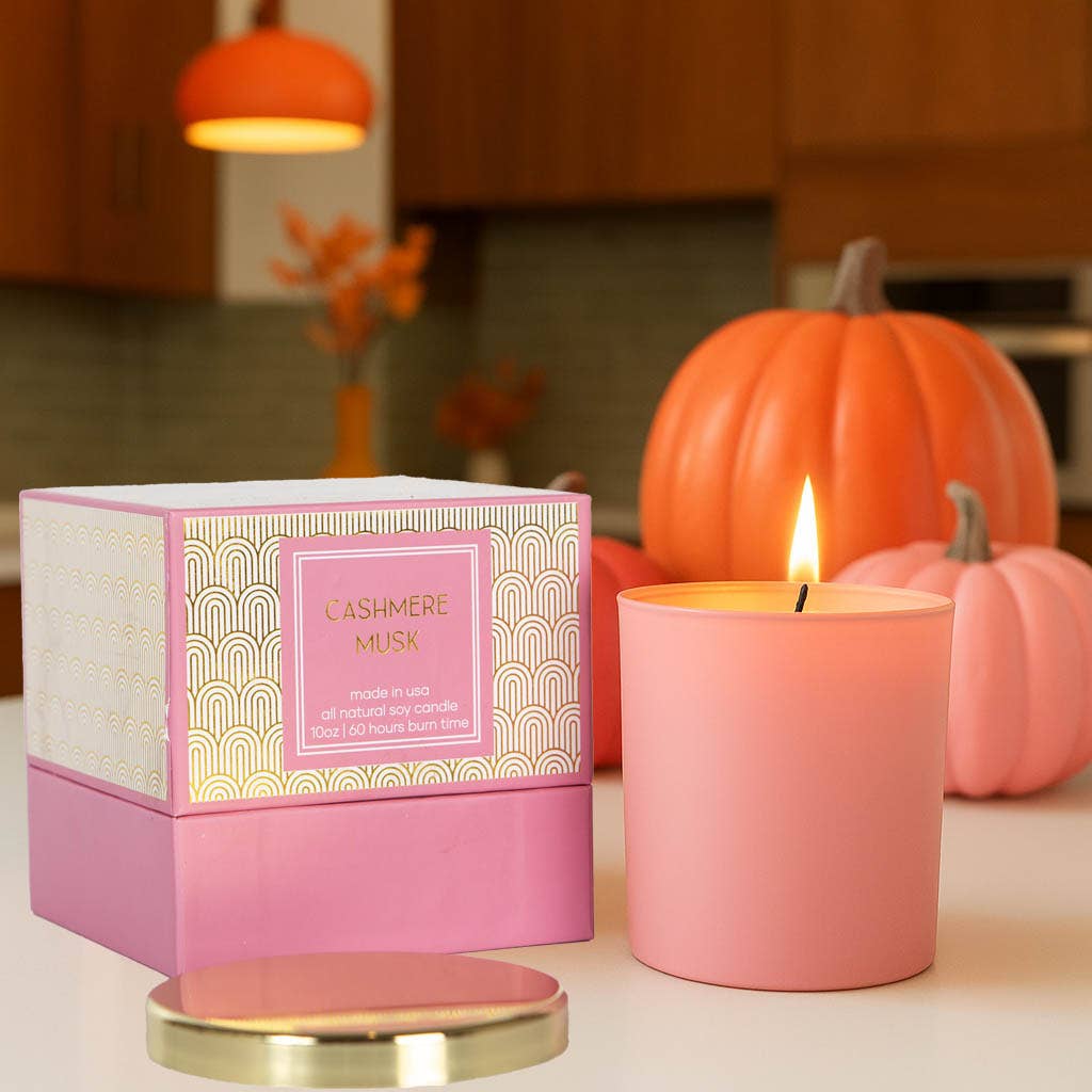 Mod Lounge Paper Company - Wholesale Jar/Filled Candle - Pink and Gold Cashmere Musk Mid Century Foil Boxed Candle1
