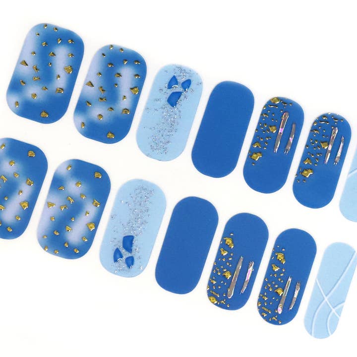 Blue Beach Nail Wraps/Ocean Ombre 3D Nagellackstreifen/Navy Gold Glitter Nagelaufkleber/Koreanische Kpop Gloss Frauen Sommer Nagelwickel für den Großhandel von ClebleNails