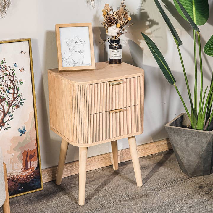 BALI 2-Drawer Natural Solid Wood Nightstand for wholesale by Nordlys