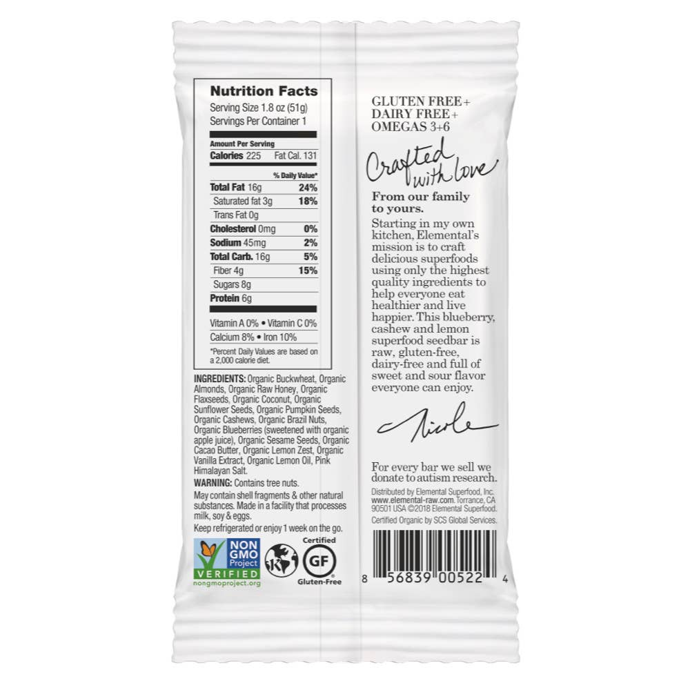 Elemental Superfood - Wholesale Snack Bar - Blueberry Cashew + Lemon1