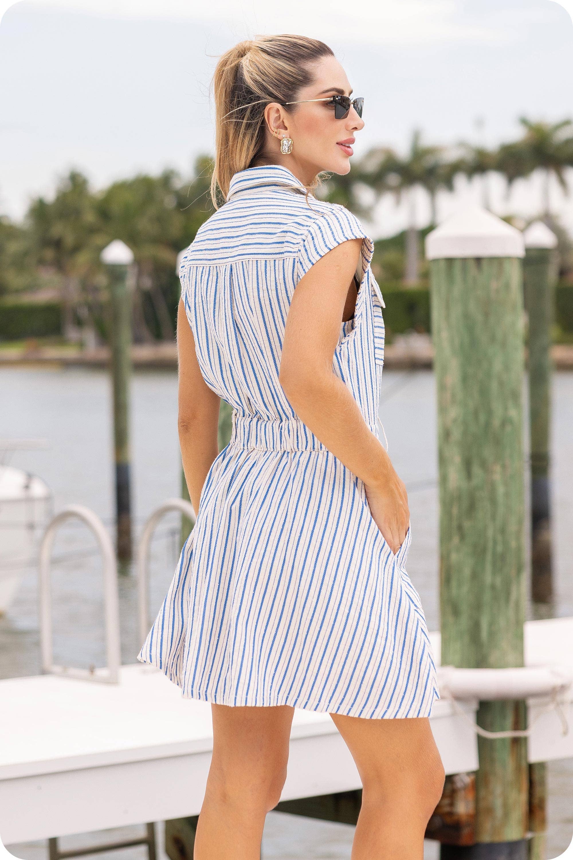 Strut & Bolt - Wholesale Dress - Women's - Top-Stitch Sleeveless Stripe Cotton Mini Dress11