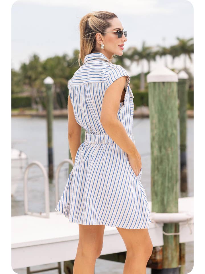 Strut & Bolt - Wholesale Dress - Women's - Top-Stitch Sleeveless Stripe Cotton Mini Dress11