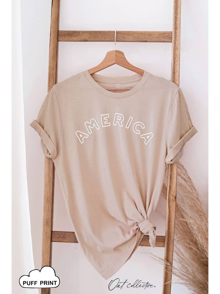 OAT COLLECTIVE - Wholesale Screen Printed T-Shirt - Women's - AMERICA PUFF Graphic T-shirt